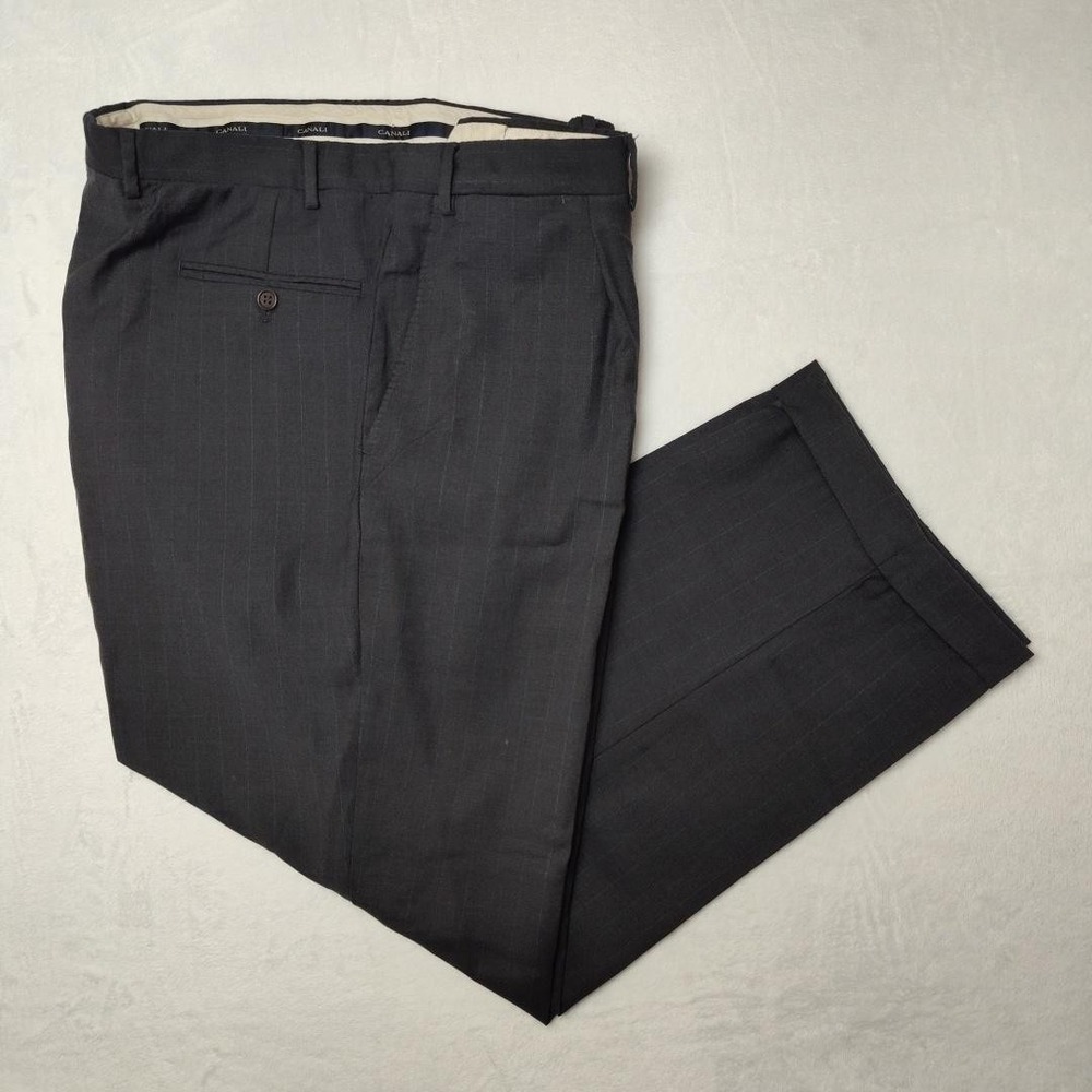 Canali Pants Mens 58 38x28 Gray Pinstripe Wool Pleated Dress Trousers Made Italy